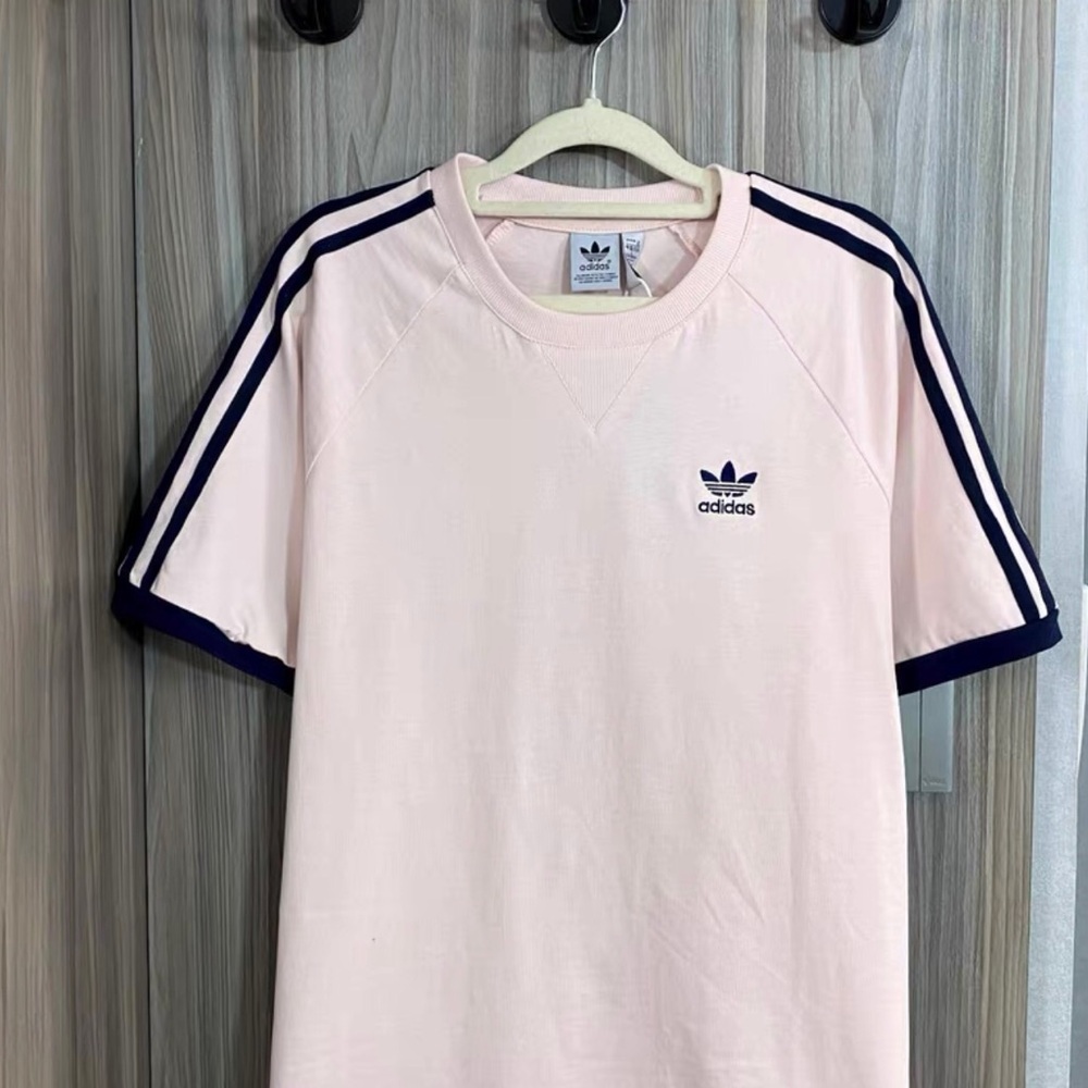 adidas Light Pink Short Sleeve Trefoil Tee with Navy Trim